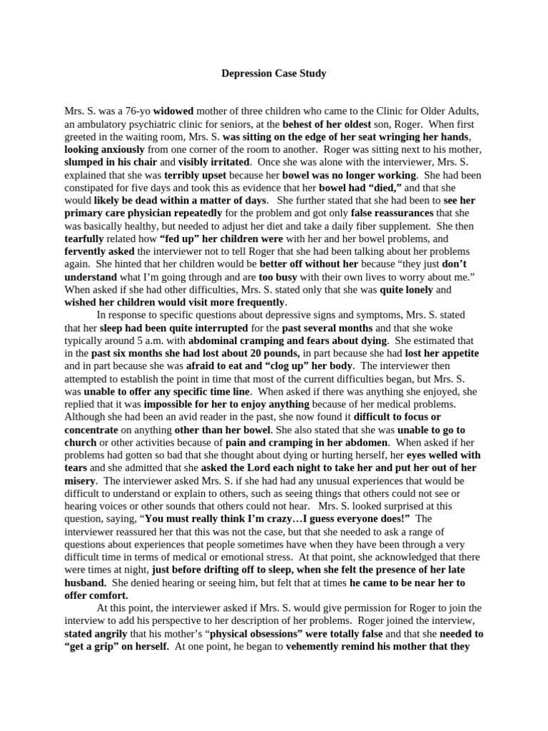 Senior Depression Case Study Analysis | PDF | Major Depressive Disorder ...