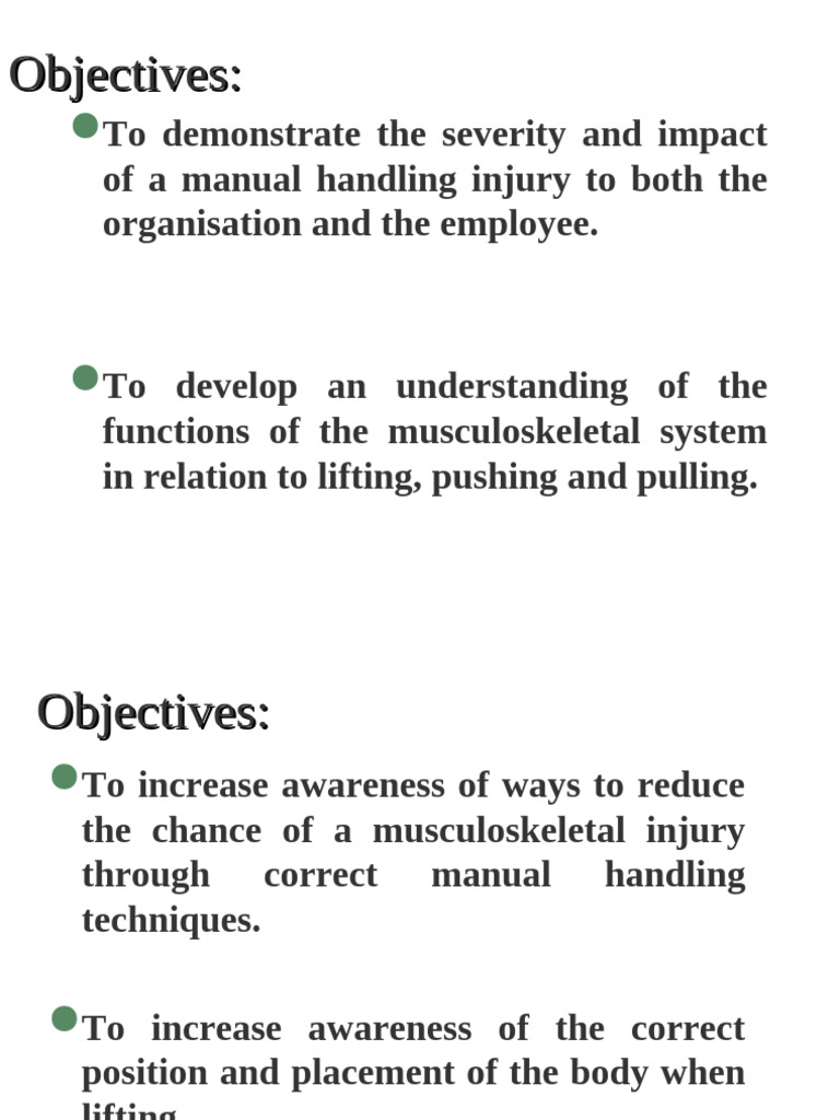 Manual Handling Injury Prevention Guide | PDF | Musculoskeletal System
