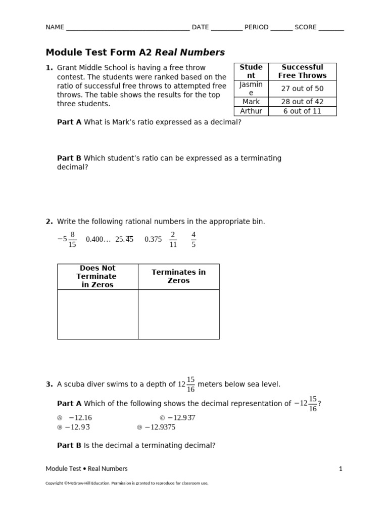 Real Numbers Module Test A2 | PDF | Square Root | Real Number