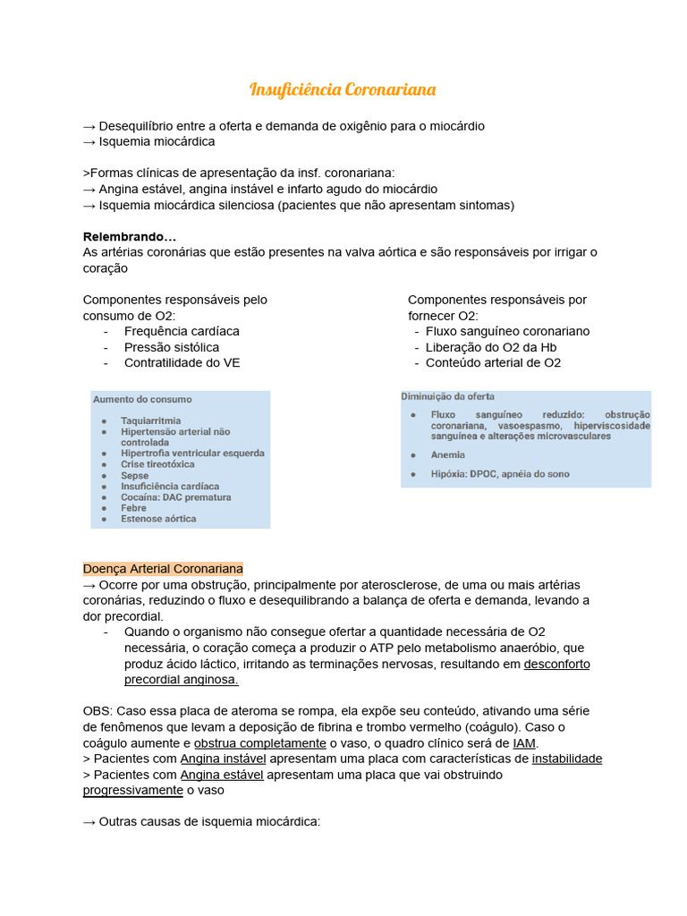 Insuficiência Coronariana: Causas e Sintomas | PDF | Infarto do ...