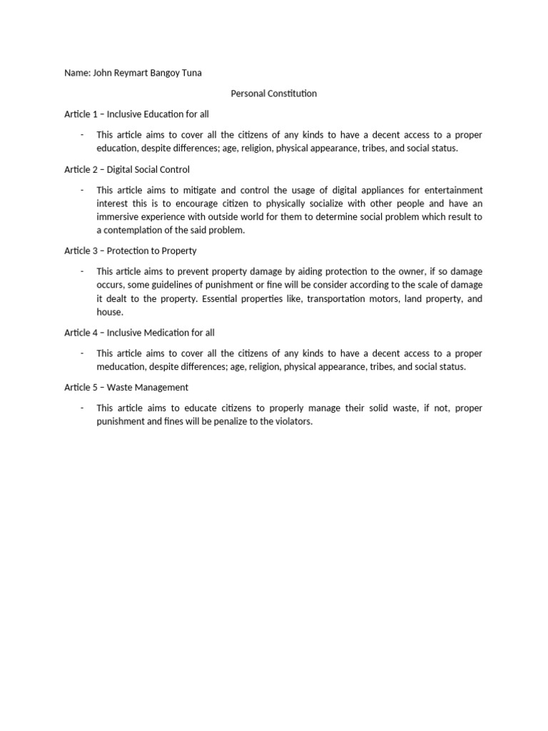 Personal Constitution for Inclusive Society | PDF