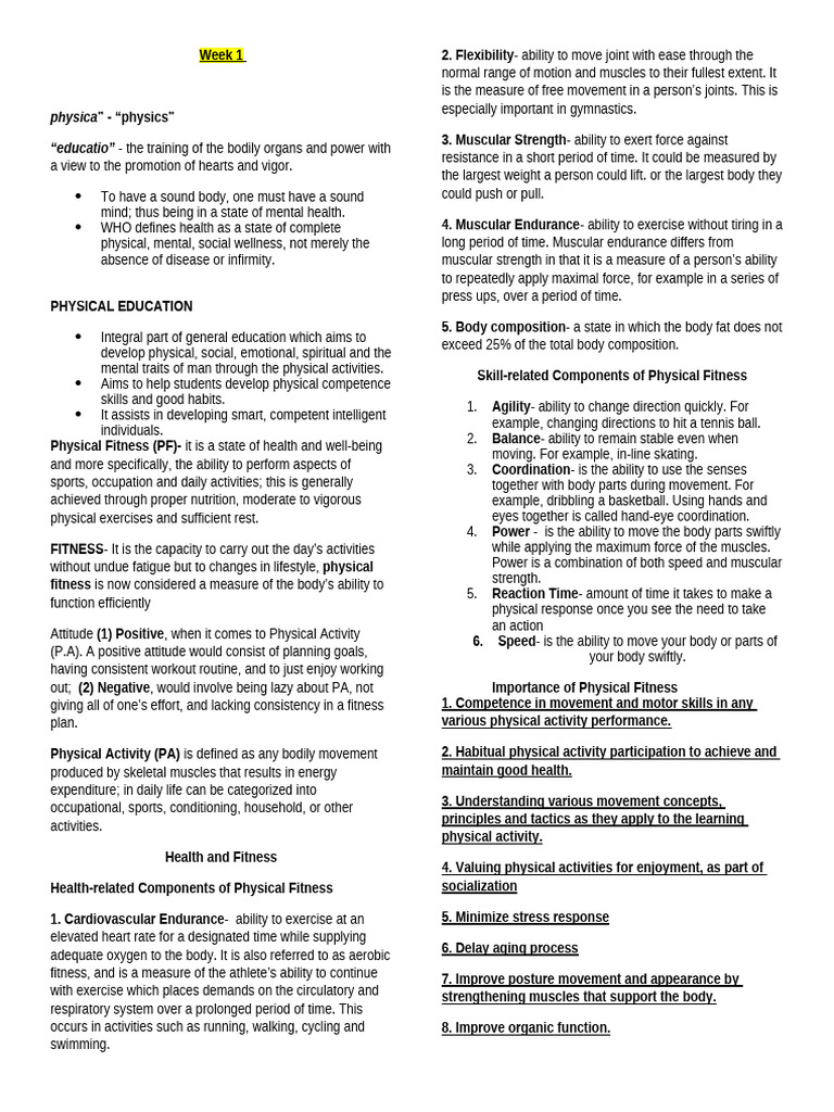 Week 1 To 6 Pe Reviewer | PDF | Dances | Physical Fitness