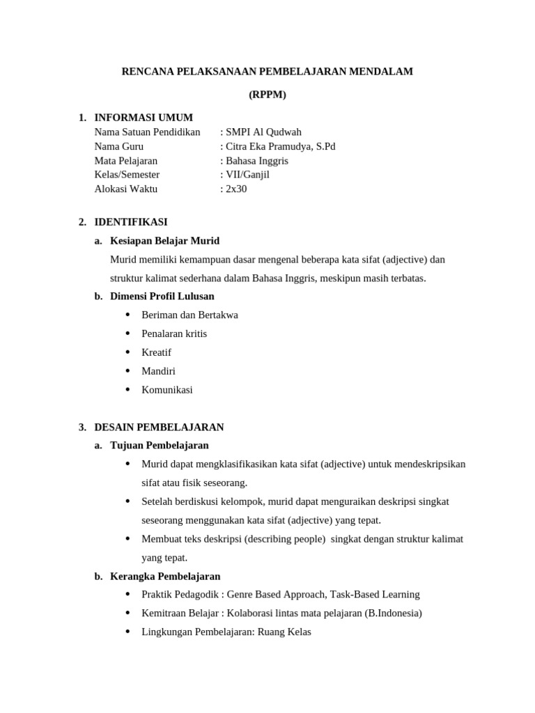 RPPM Bab1 (Describing People Meet2) | PDF