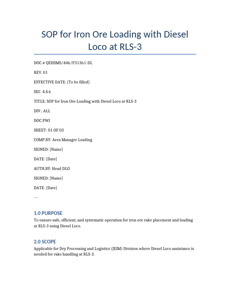 Iron Ore Loading SOP with Diesel Loco | PDF | Rail Transport