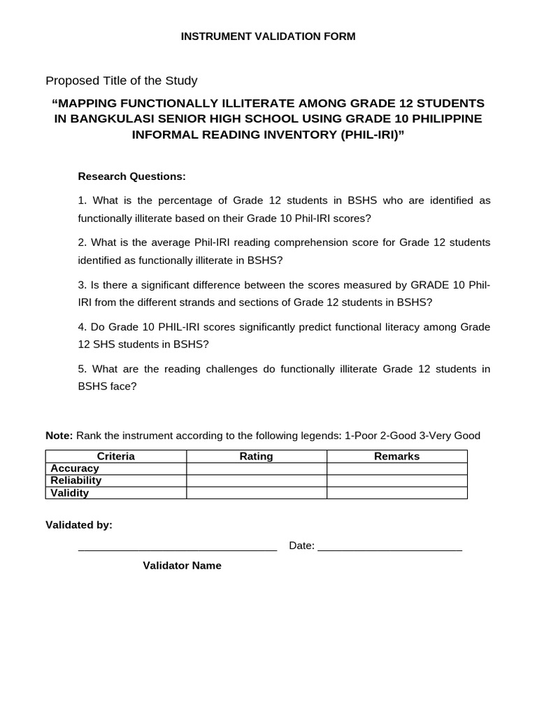Mapping Functional Illiteracy in BSHS | PDF | Literacy | Questionnaire