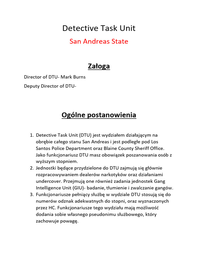 Detective Task Unit: San Andreas State | PDF