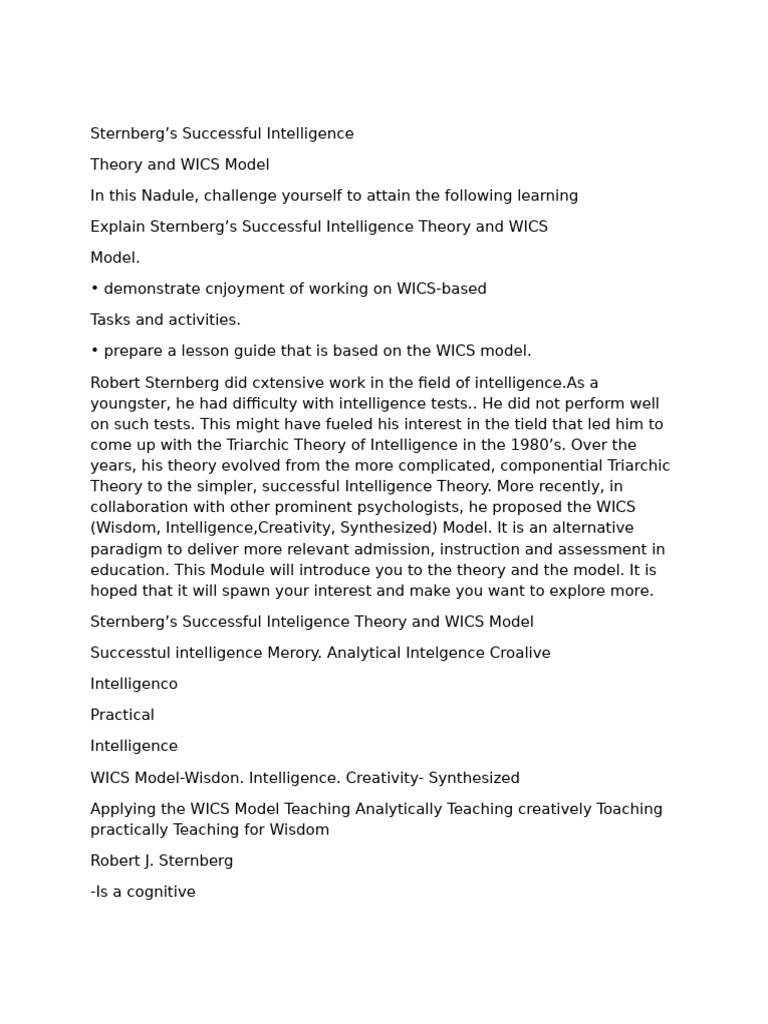 Sternberg's Intelligence Theory & WICS Model | PDF | Creativity ...