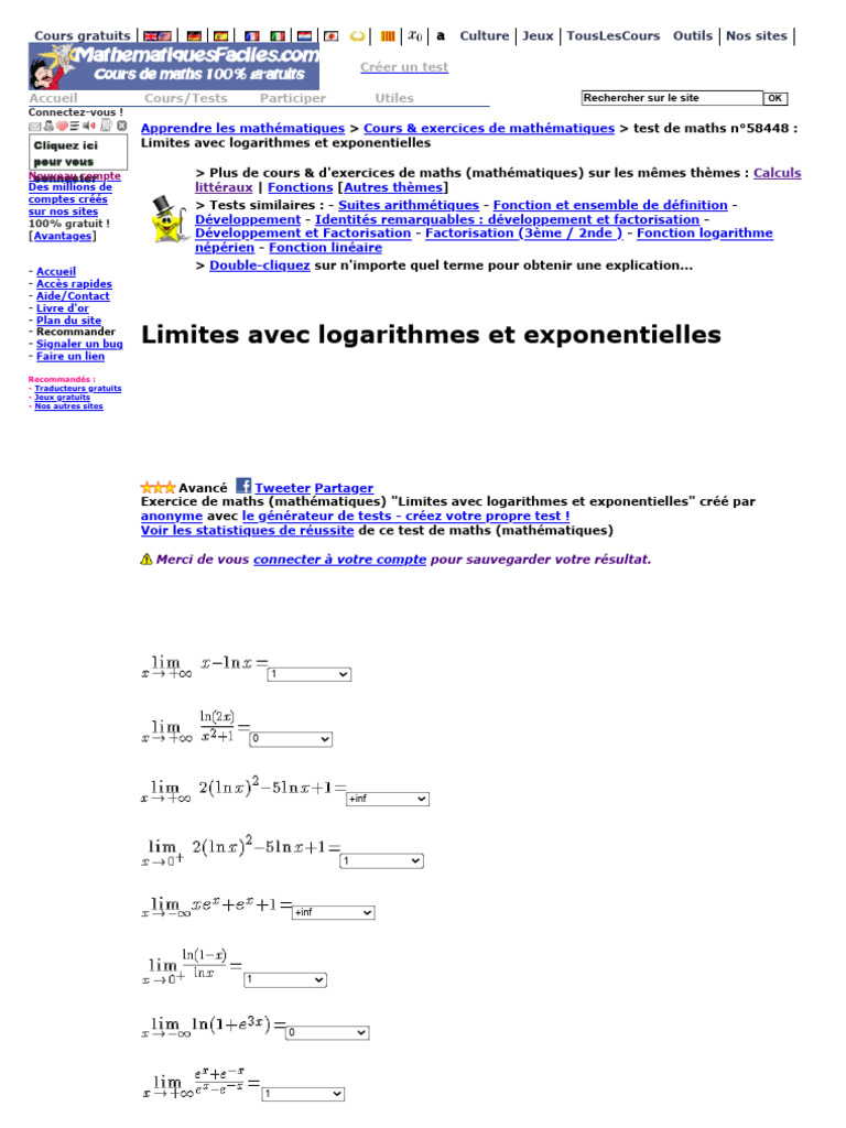 Limites avec Logarithmes et Exponentielles | PDF | Mathématiques ...