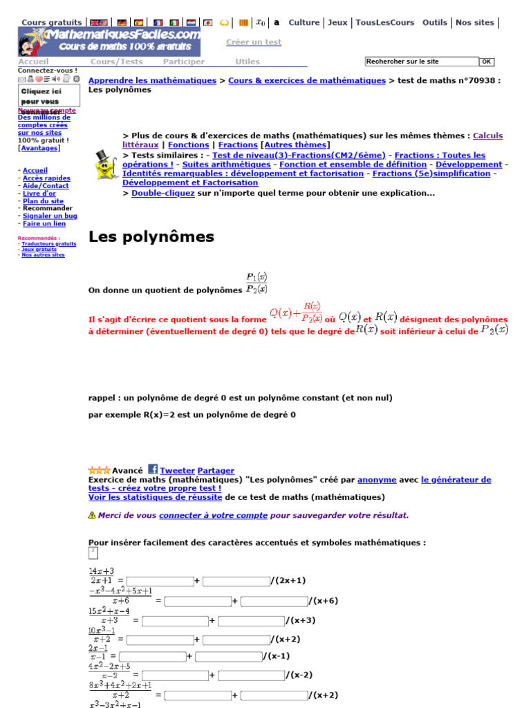 Exercice sur les polynômes en maths | PDF | Mathématiques | Polynôme