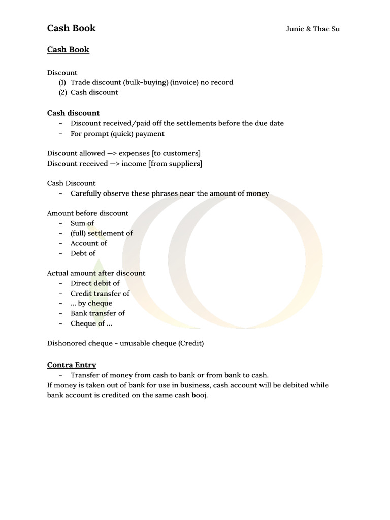 Understanding Cash Book Discounts and Entries | PDF