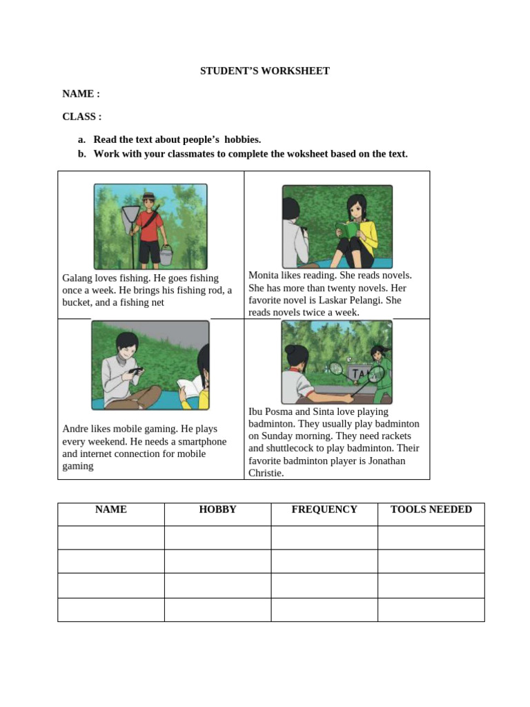 Student Worksheet Hobbby | PDF
