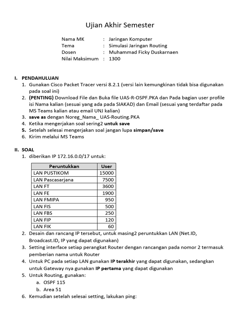 UAS Jarkom Routing - Petunjuk Dan Soal | PDF