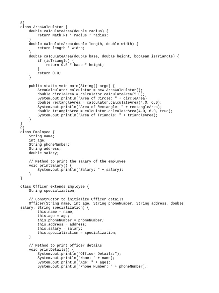 Java Area and Employee Classes | PDF | Area | Constructor (Object ...