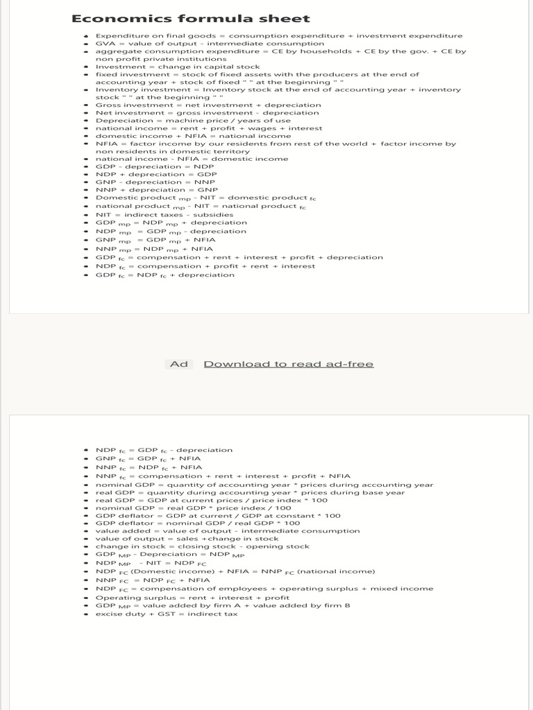 Economics Formula Overview | PDF | Gross Domestic Product | Measures Of ...
