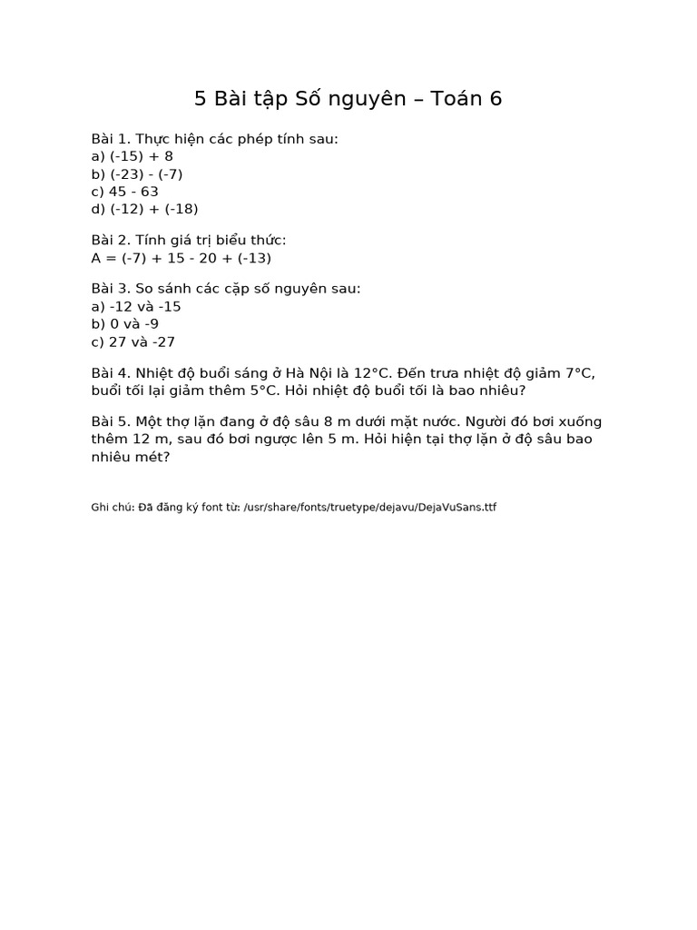 Bai Tap So Nguyen Lop6 Fixed | PDF