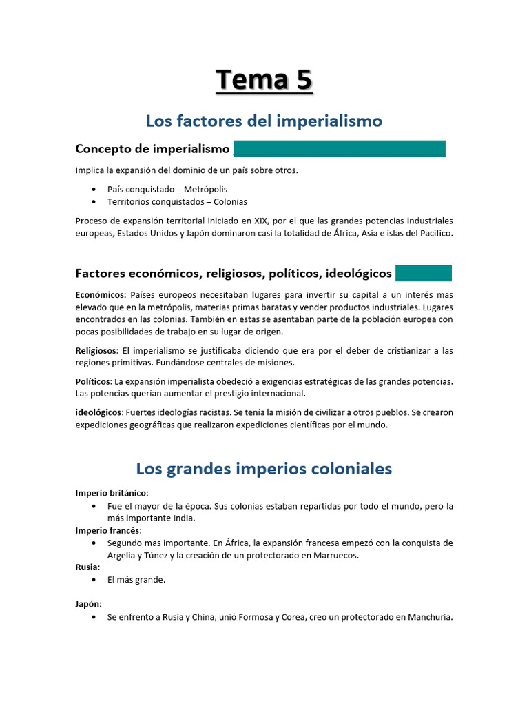 Factores y Consecuencias del Imperialismo | PDF | Colonialismo ...