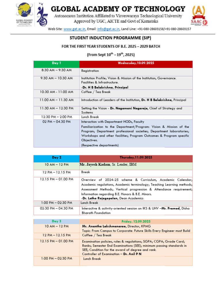 First Year Student Induction Program 2025 | PDF