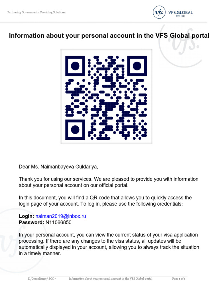 VFS Global Account Access Details | PDF