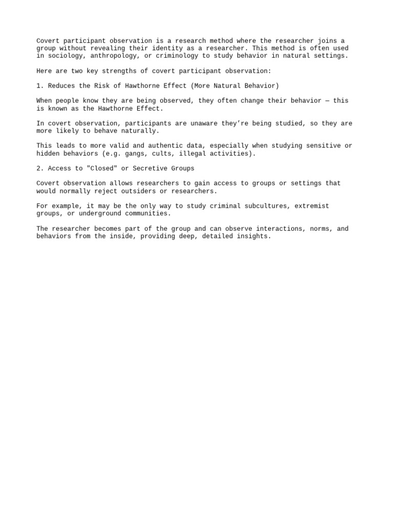 Covert Participant Observation in Research | PDF