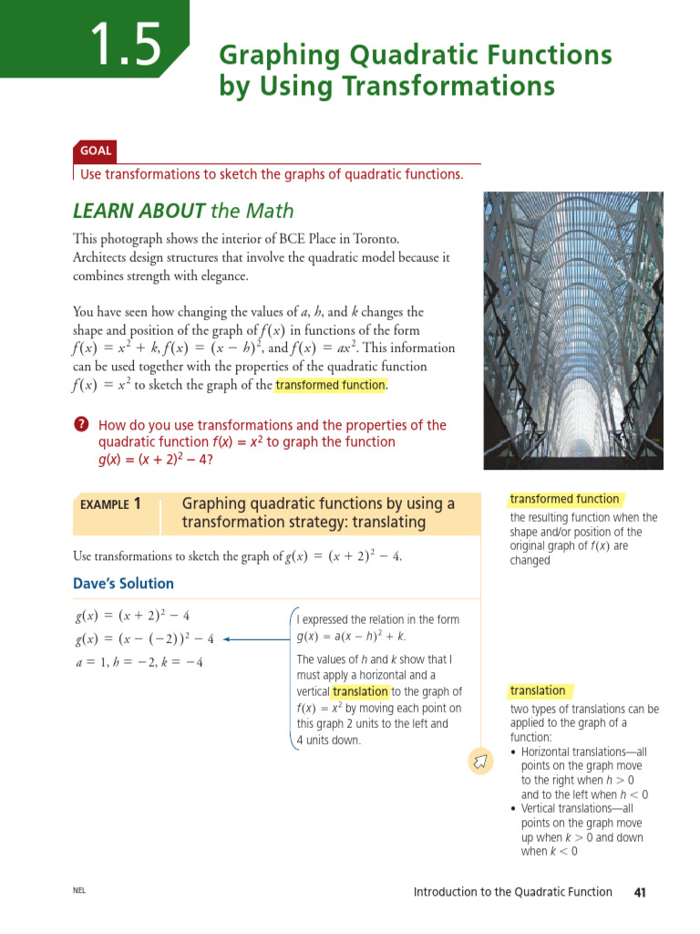 Transformations of Quadratic Functions | PDF | Cartesian Coordinate ...