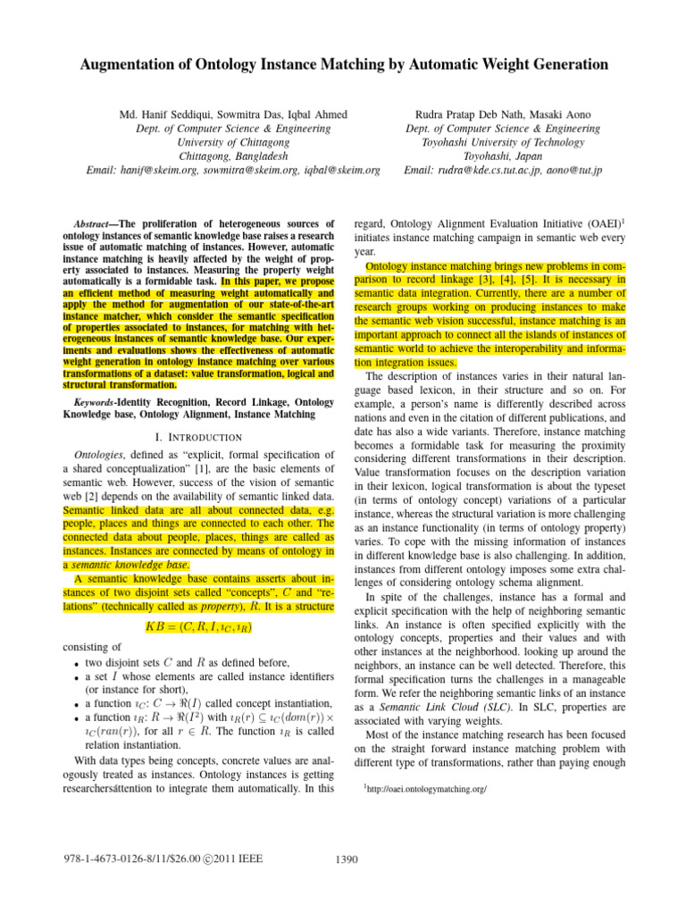 Automatic Weight Generation for Ontology Matching | PDF | Ontology ...
