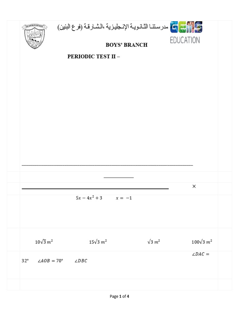 Class IX Mathematics Periodic Test 2020 | PDF | Triangle | Area