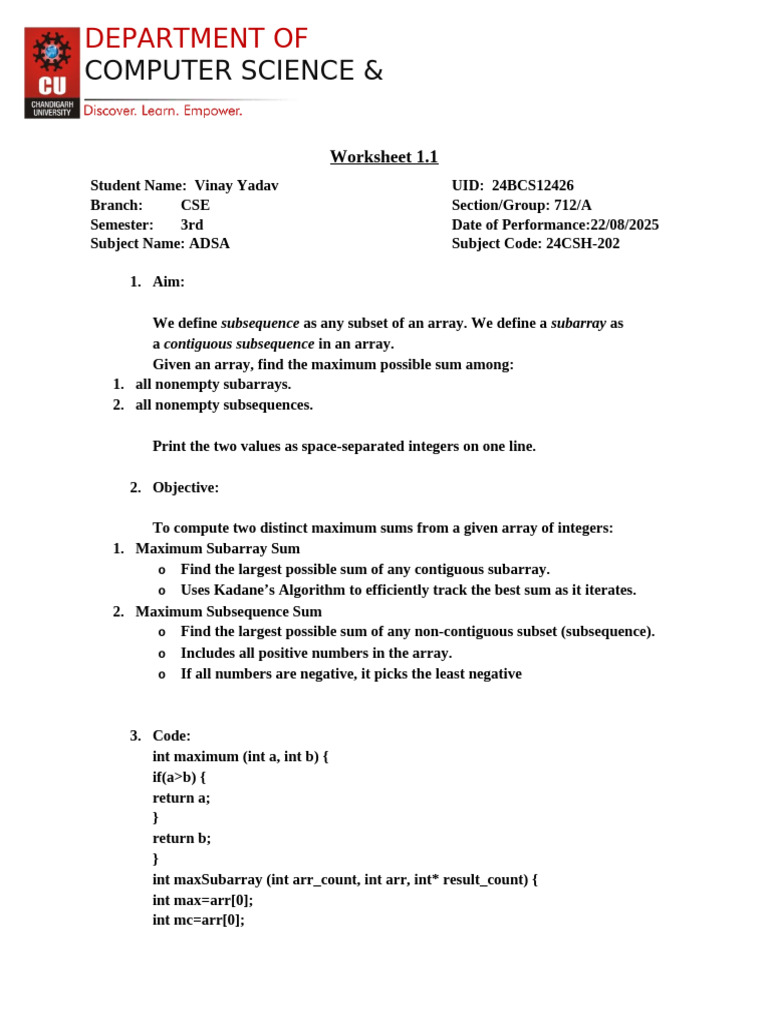 Maximum Subarray and Subsequence Sums | PDF
