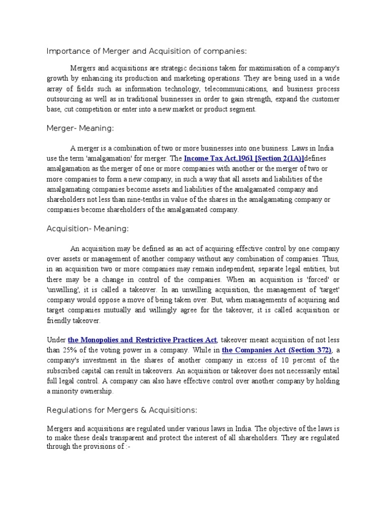 Understanding Mergers and Acquisitions | PDF | Takeover | Mergers And ...
