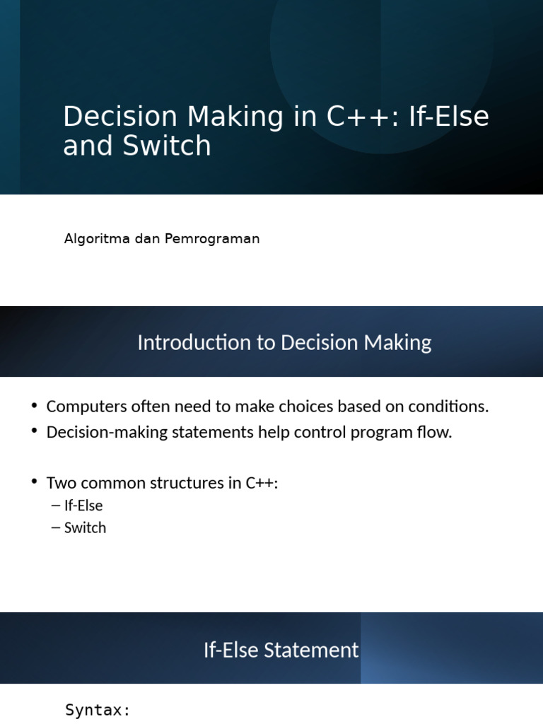 C++ Decision Making: If-Else & Switch | PDF | Software Engineering ...