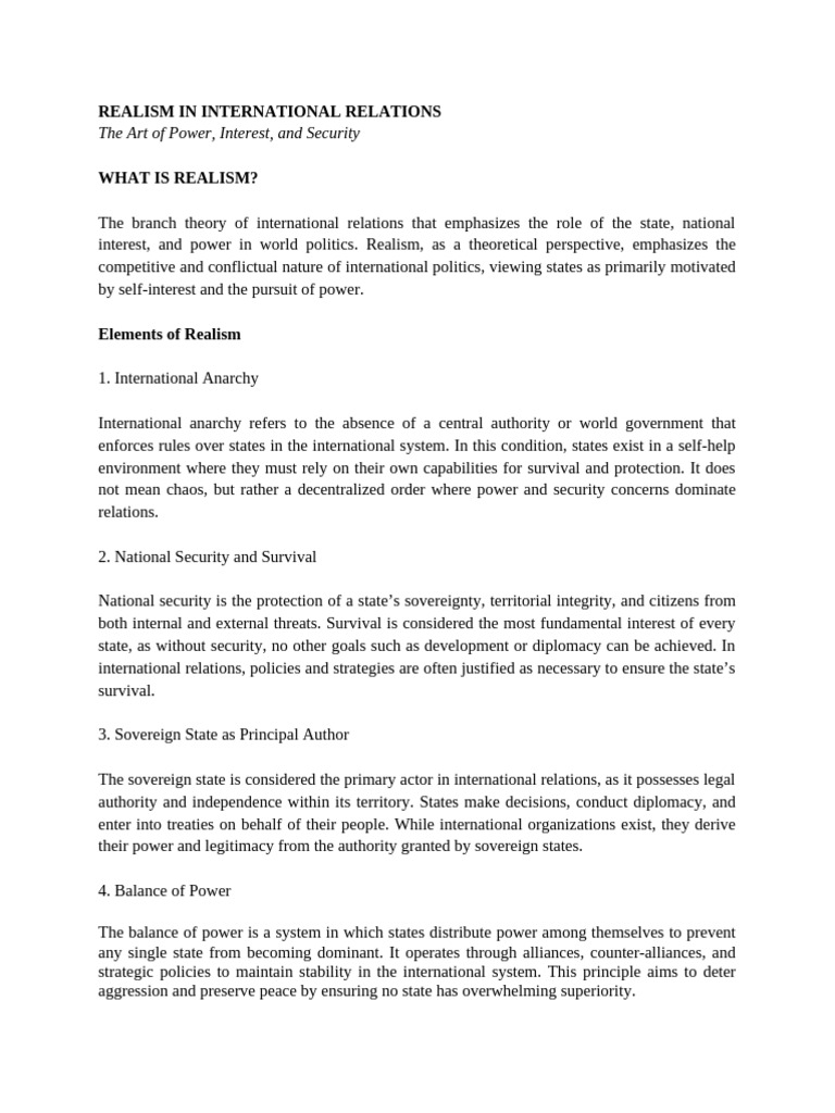 Understanding Realism in International Relations | PDF | International ...