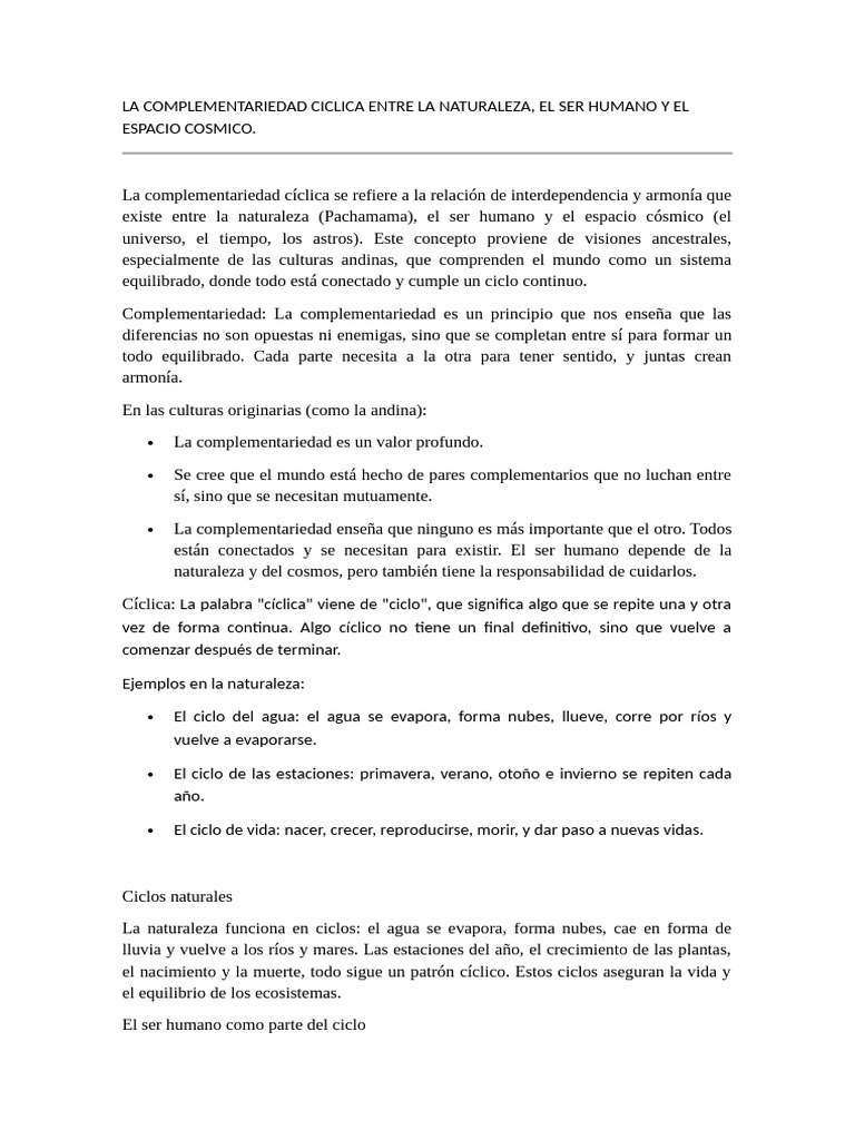 La Complementariedad Ciclica Entre La Naturaleza | PDF | Naturaleza ...