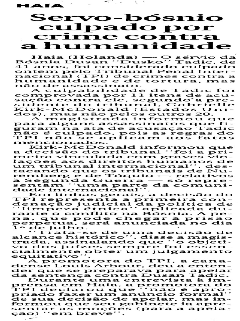 Tadic Culpado por Crimes na Bósnia | PDF