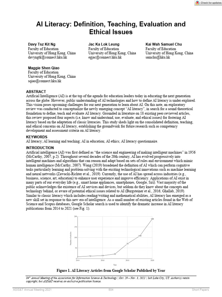 Defining AI Literacy in Education | PDF | Artificial Intelligence ...