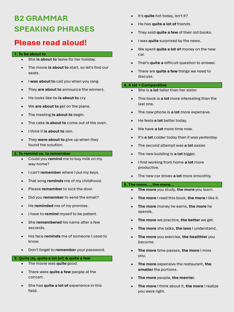 Essential B2 Grammar Speaking Phrases | PDF