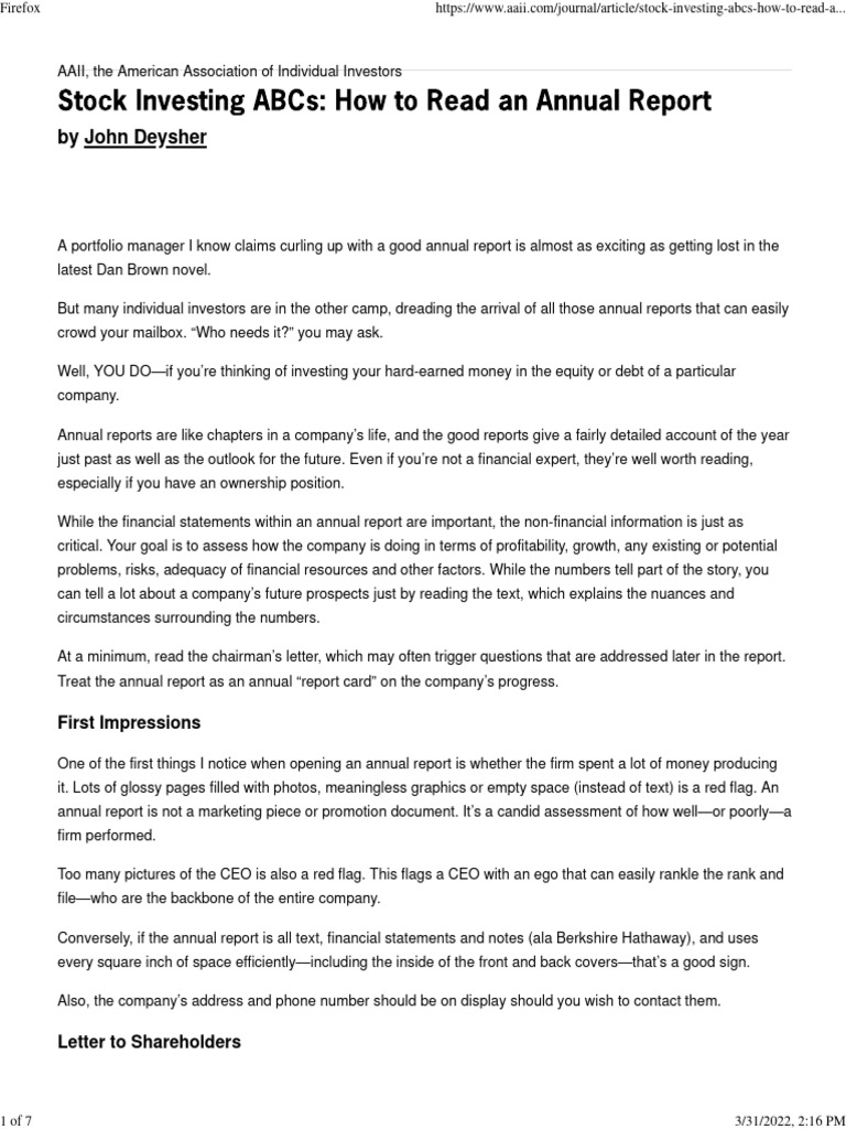 How to Read Annual Reports Effectively | PDF | Equity (Finance) | Dividend