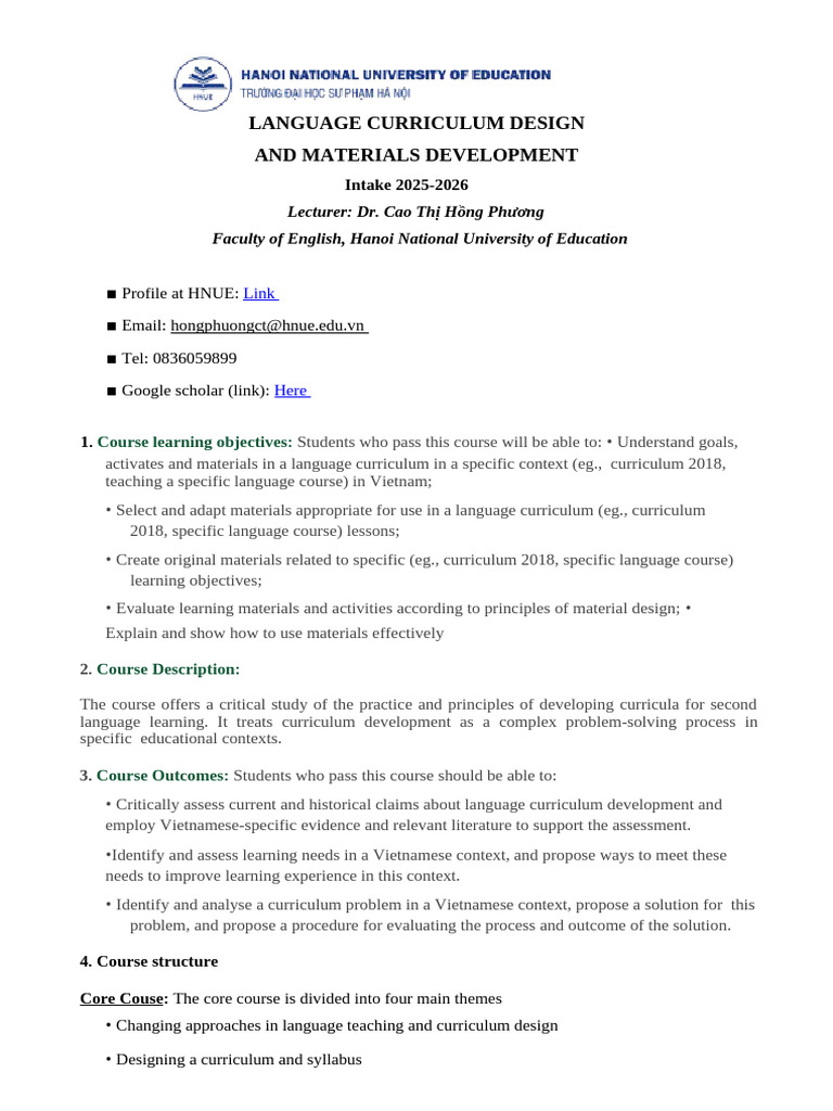 Language Curriculum Design Course 2025-2026 | PDF | Educational ...