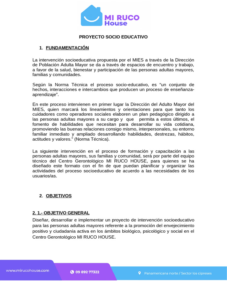 Proyecto Socioeducativo para Adultos Mayores | PDF | Aprendizaje | Vejez