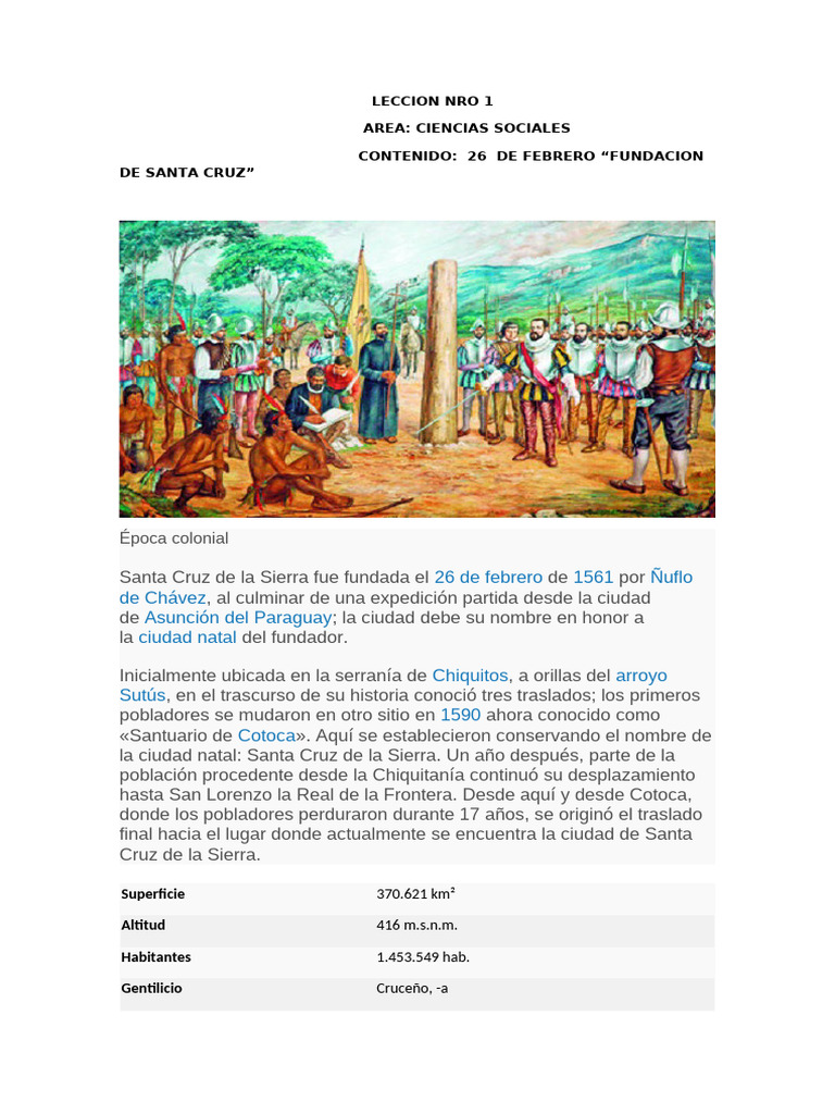 Leccion 1 Fundacion de Santa Cruz | PDF