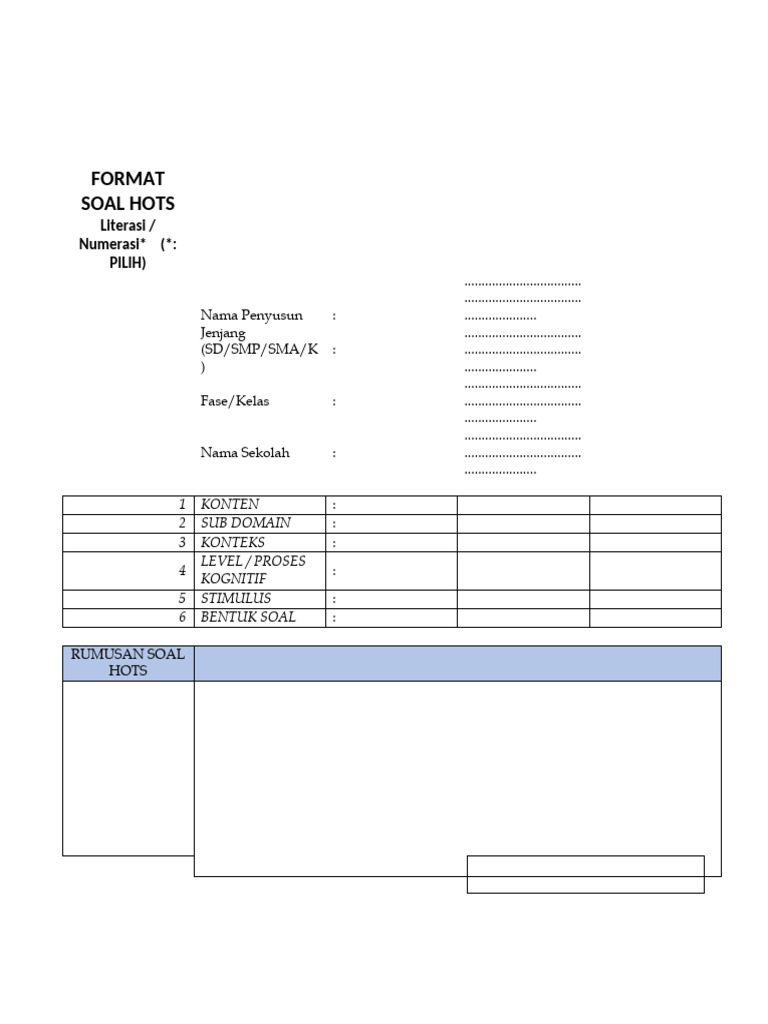 Format Soal Hots-Word | PDF