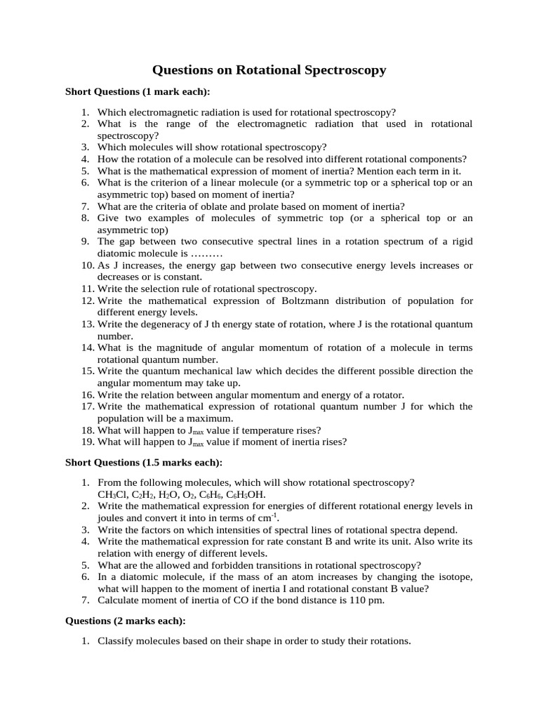 Questions on Rotational Spectroscopy | PDF | Quantum Mechanics | Physics
