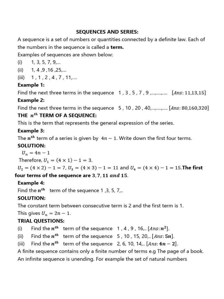 Sequences, Series, and Progressions Guide | PDF | Mathematical Concepts ...
