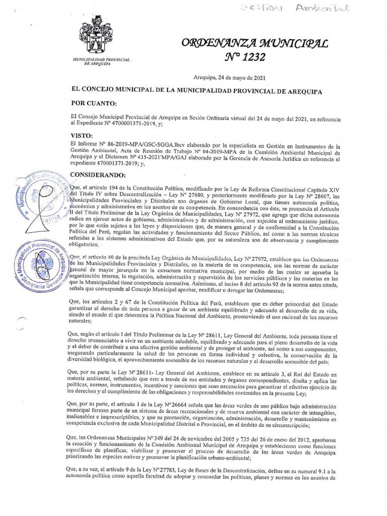 OM 1232 Politica de Areas Verdes Final | PDF