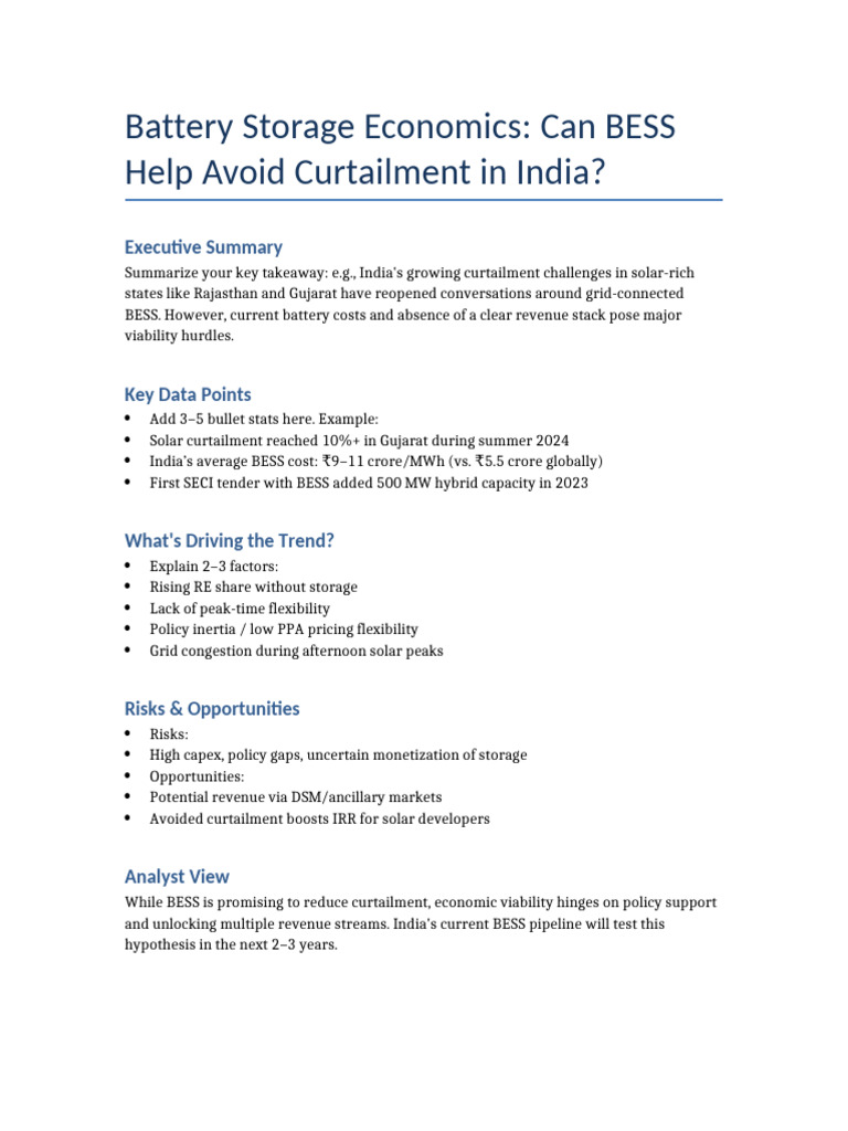 BESS Viability Against Solar Curtailment in India | PDF