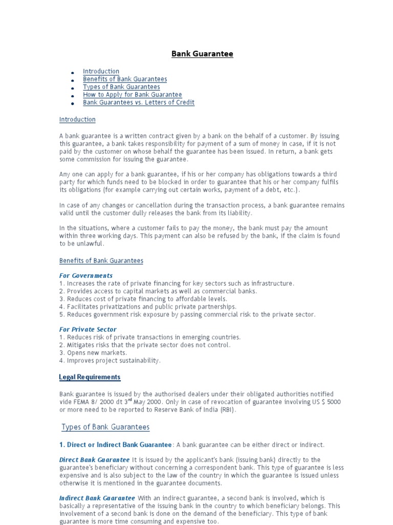Bank Guarantee Guarantee Credit Finance
