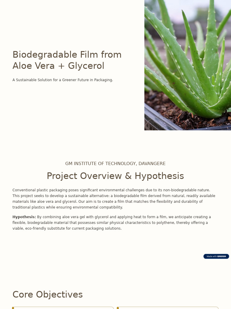 Biodegradable Aloe Vera Packaging Film | PDF | Biodegradation | Plastic