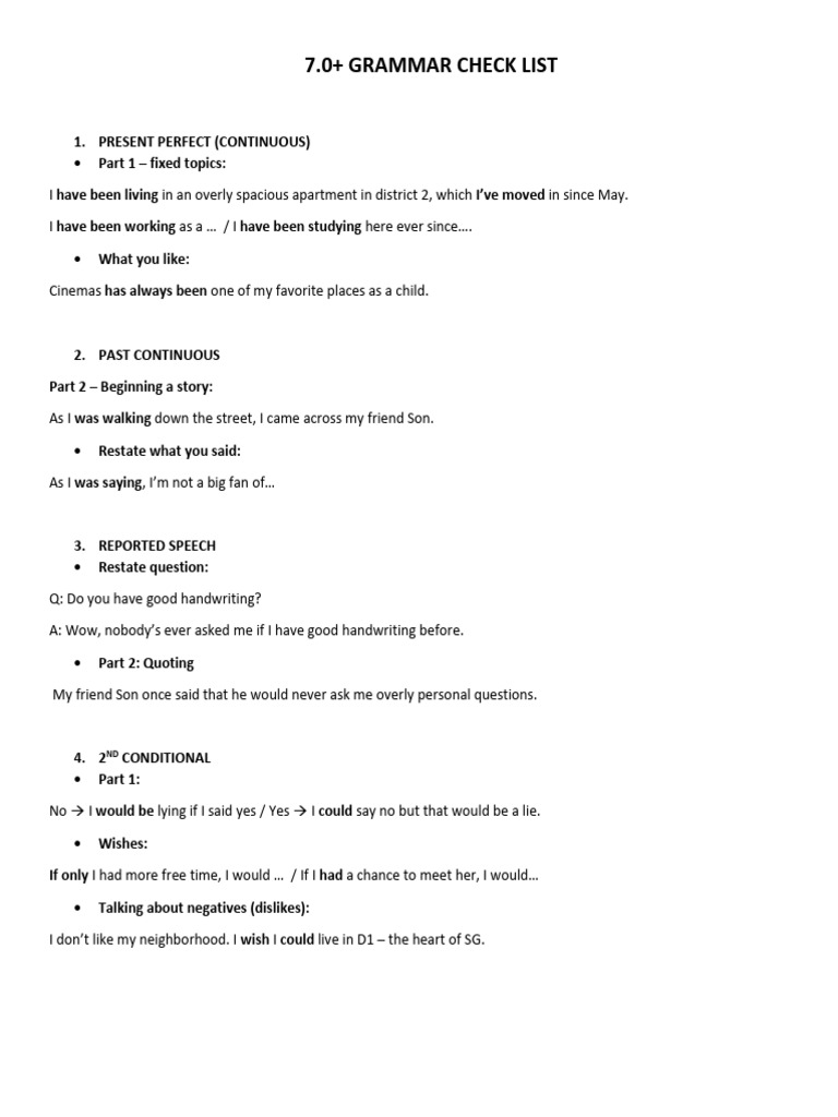 Essential Grammar Checklist Guide | PDF | Linguistic Typology ...