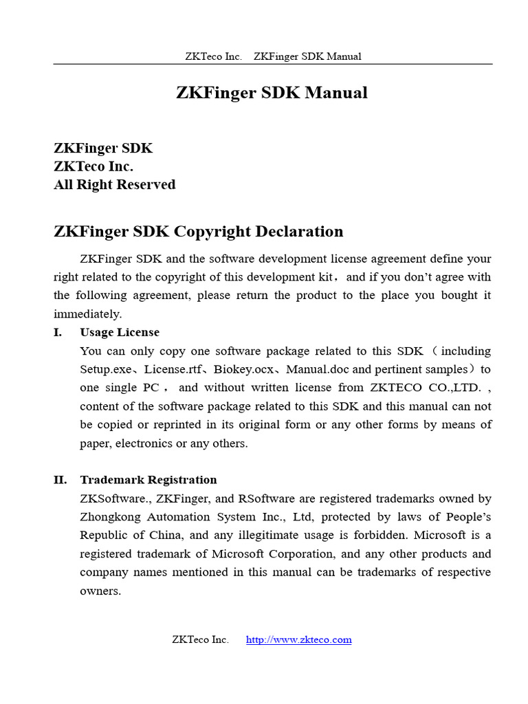 ZKFinger SDK User Manual Guide | PDF | Fingerprint | Boolean Data Type