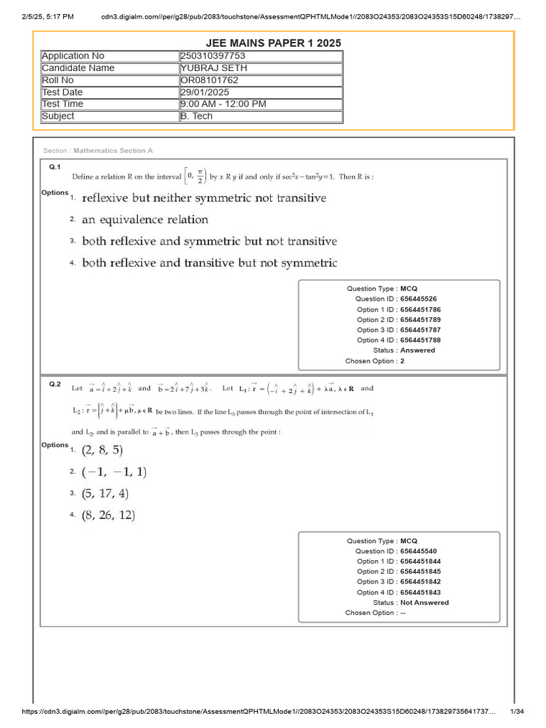 JEE Mains Paper 1 2025 MCQ Analysis | PDF | Multiple Choice ...
