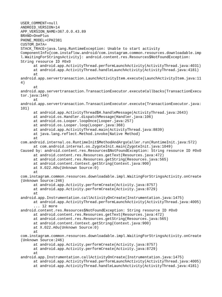 OnePlus Instagram App Crash Report | PDF | Computer Engineering ...