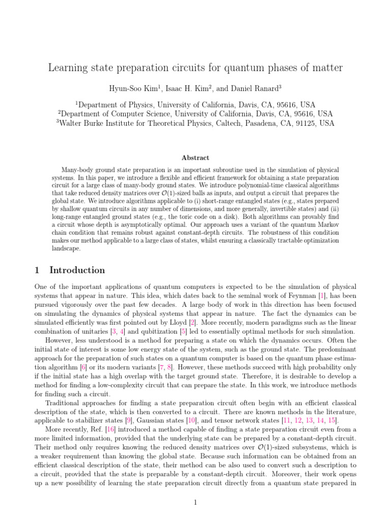 Learning State Preparation Circuits For Quantum Phases of Matter | PDF ...